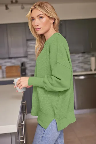 Vista 169 de Lillusory - Suéter extragrande con mangas de murciélago y cuello redondo para mujer, prenda moderna de otoño de tejido de punto sin botones