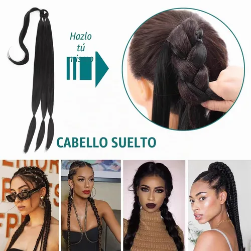 Vista 5 de EMMOR Extensión de cola de caballo larga trenzada con cabello lacio envolvente, extensiones de cabello sintético suave y saludable para mujeres