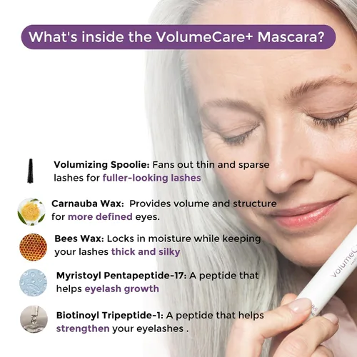 Vista 7 de Rumi Cosmetiques VolumeCare+ Máscara de pestañas para mujeres maduras, fórmula 2 en 1 de longitud y volumen extremos, sin grumos ni descamaciones