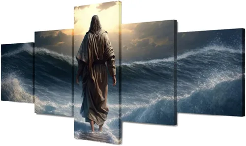 Vista 16 de Lienzo decorativo para pared de sala de estar, impresión retro con luz de esperanza de Jesús, 1 panel, póster de lienzo moderno para dormitorio