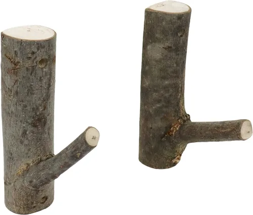 Vista 10 de 4 ganchos de pared de madera real con ramas de árbol de granja, rústico decorativo de madera con tronco de corteza de grosor de 0.8 in a 1.2 in
