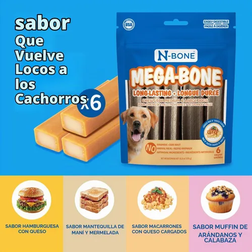 Vista 7 de N-Bone Mega-Bone - Masticables para perros de larga duración, sabor a Mac n' Cheese, 6 unidades, 16.8 onzas
