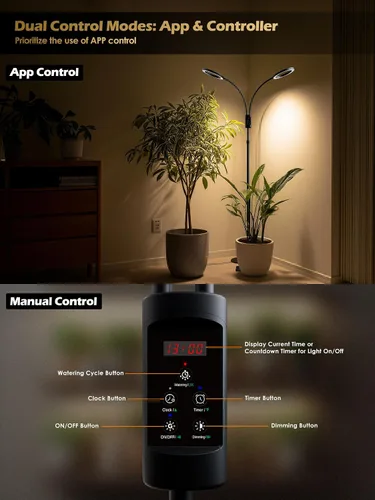 Vista 8 de Luces de Crecimiento Inteligentes para Plantas de Interior, 48W Luz de Planta de 2 Cabezales con Temporizador Automático, Luz LED de Crecimiento