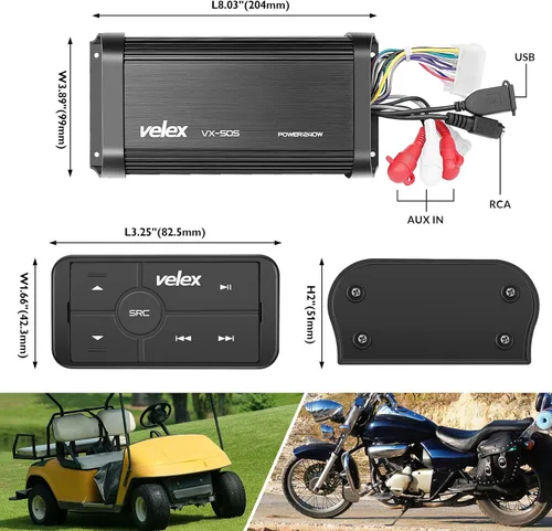 Vista 4 de Amplificador Bluetooth Marino Impermeable Clase D UTV 4 Canales con Controlador para Instalación Oculta en Barco, Golf, Motocicleta