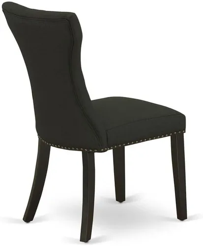 Vista 7 de East West Furniture GAP1T24 Gallatin Parsons - Juego de 2 sillas de comedor tapizadas de tela de lino negro, con botones copetudos, color negro