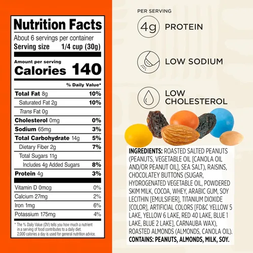 Vista 2 de Snak Club Energizer Trail Mix con cacahuetes salados tostados, pasas, caramelos de chocolate, almendras tostadas, aperitivos sin gluten y kosher