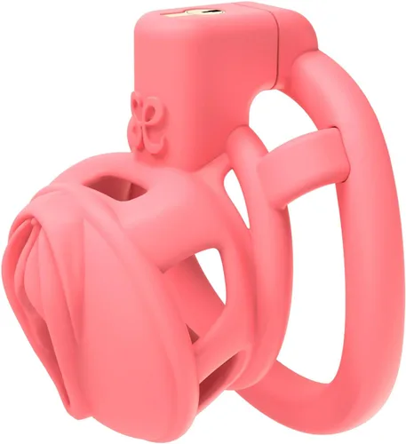 Vista 7 de Lock Love Dispositivos de castidad masculina, jaula para pene mariquita, jaula de pene de virginidad plana, impresa en 3D, ligera, rosa, realista