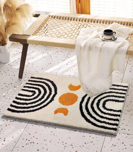 Vista 3 de Alfombras de Baño Bohemias Bonita Alfombra de Baño Bohemia Antideslizante de Microfibra Alfombrilla de Baño Abstracta para Dormitorio Alfombra Beige