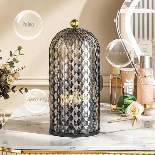 Vista 8 de Organizador de brochas de maquillaje con tapa, soporte giratorio de 360 grados para brochas de maquillaje con tapa, almacenamiento de brochas de Dia