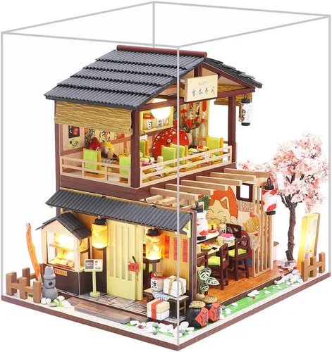 Vista 3 de Spilay - Kit de rincón de libro para adultos, kit de casa en miniatura japonés de bricolaje With Dust Cover & Music Box, DIY Wooden Craft for