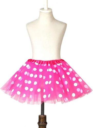 Vista 2 de Trajes de falda de tul con lunares, tutú para niñas, falda de ballet para niños y niñas pequeñas (rosa intenso, talla única)