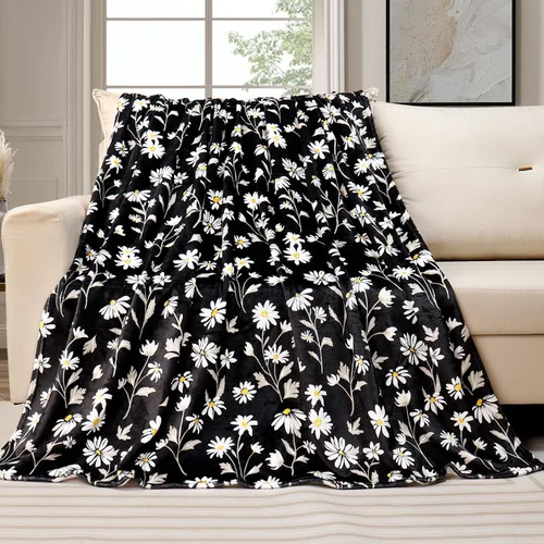 Vista 11 de Tupmnbry Manta floral de margaritas y girasoles, manta de franela súper suave, manta de cama ligera y esponjosa para cama, sofá y viajes, 50 x 60