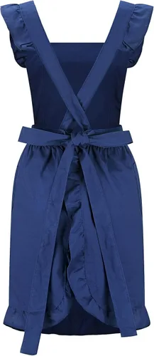 Vista 2 de Hyzrz Delantales retro ajustables con volantes con bolsillos para mujeres y niñas, vintage, espalda cruzada, vestido de sirvienta, delantal