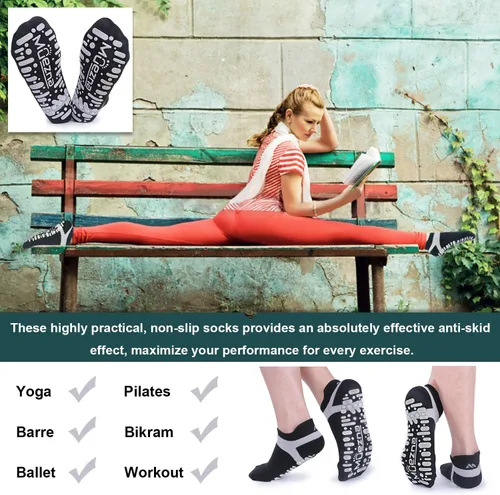 Vista 15 de Muezna Calcetines de yoga antideslizantes para mujer, antideslizantes, para pilates, barras, calcetines de hospital con agarres, talla 5-10