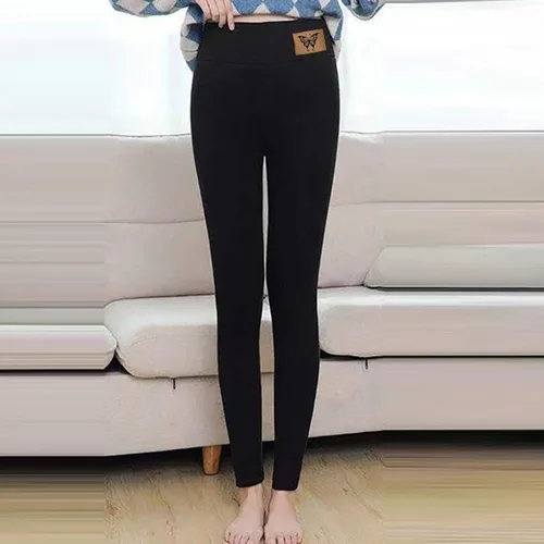 Vista 6 de Leggings de invierno con forro polar para mujer, leggings térmicos de cachemira, cálidos y gruesos, con bolsillos de felpa de cintura alta