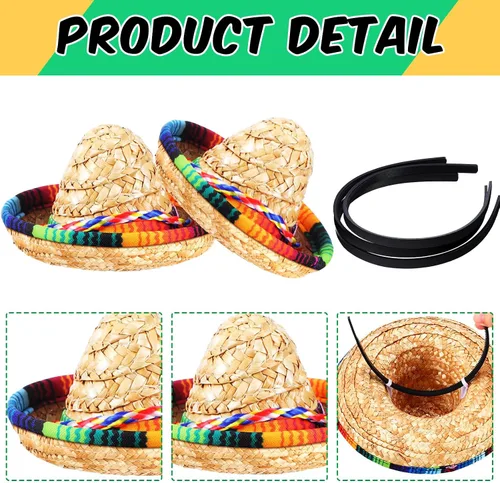 Vista 6 de Libima 18 sombreros mexicanos para fiesta, decoraciones de fiesta mexicana a granel para niños y adultos, diadema de paja de tela de Halloween