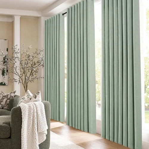Vista 2 de Jowels Cortinas de lino verde aguamarina con ojales de 84 pulgadas de longitud para sala de estar Semi Sheer Light Filtering Privacy Curtains