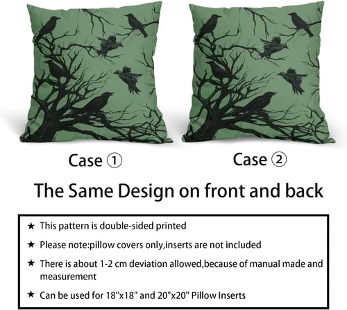 Vista 5 de Tree Crows - Juego de 2 fundas de almohada de Halloween de 16 x 16 pulgadas, fundas de almohada decorativas de otoño, fundas de almohada negras