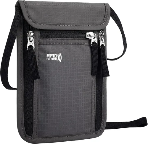 Vista 12 de Bolsa de viaje para el cuello, cartera para pasaporte familiar, funda organizadora con bloqueo RFID Negro
