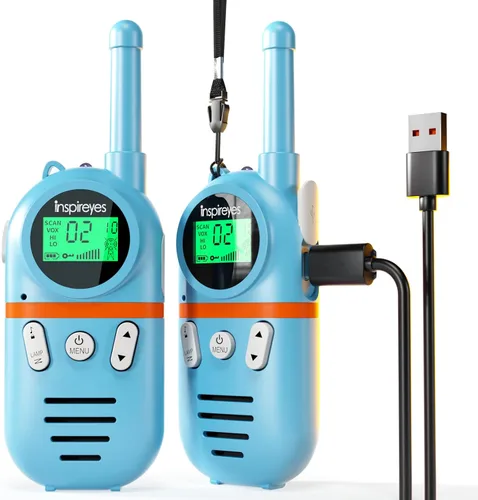 Vista 25 de Inspireyes Walkie Talkies para niños recargables, juguetes para niños y niñas de 3 a 12 años, paquete de 2 radios bidireccionales de largo alcance