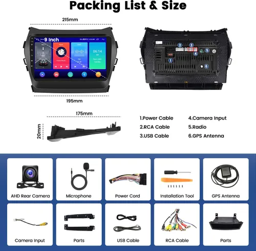 Vista 6 de [2G+64G] Android 15 Car Stereo para Hyundai Santa Fe 2013-2017 Carplay inalámbrico Android Auto, 9 pulgadas Pantalla táctil Radio Bluetooth