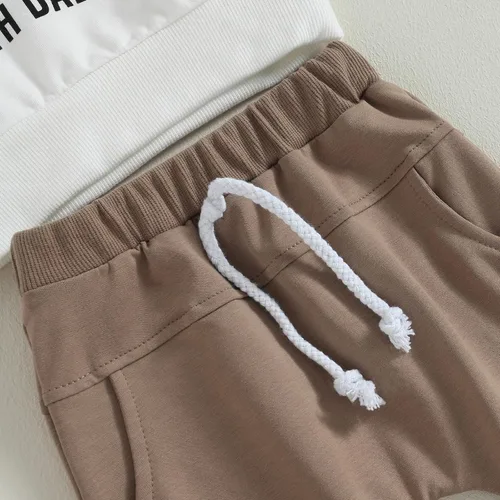 Vista 6 de Traje de fútbol para bebé, niño, día de partido, camisas de cuello redondo, sudadera con pantalones acampanados, ropa de fútbol americano de otoño