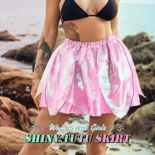 Vista 3 de REETAN Falda de hada de moda en capas, falda novedosa de baile de hojas, falda brillante con borlas, falda de festival para mujeres y niñas