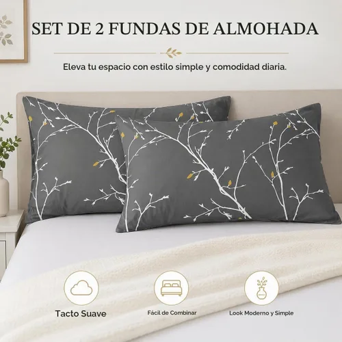 Vista 2 de YIYEA Juego de 2 fundas de almohada estándar, microfibra cepillada floral 01# Tiwgs