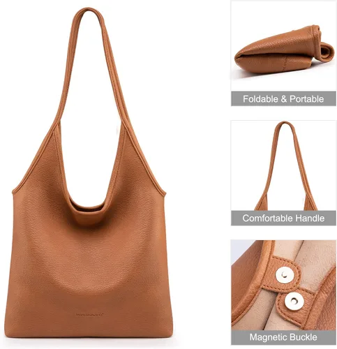 Vista 4 de Montana West Bolsos estilo hobo holgados para mujer, bolsos de hombro suaves de diseñador para mujer, bolso de mano con asa superior