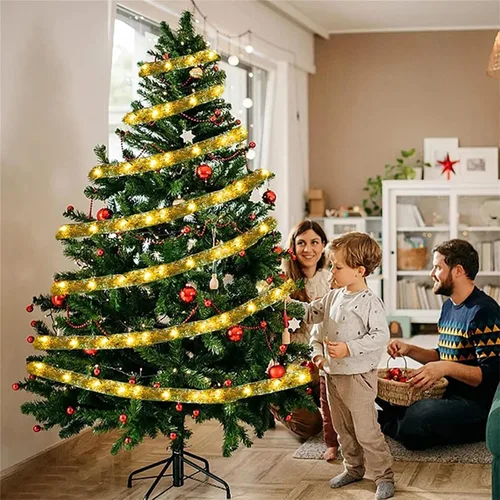 Vista 5 de Luces de Cinta de Hadas de Navidad para Decoraciones de Árbol, 2.5 pulgadas x 16.4 pies, 50 LEDs, Cadena de Luces Cálidas para Interiores, Operadas