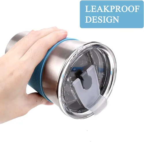 Vista 3 de Vaso de agua con tapas, paquete de 6 vasos de acero inoxidable a prueba de derrames, reutilizable, apilable, de 16 onzas, con tapas, para niños