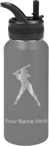 Vista 63 de LaserGram Botella de agua personalizada de 32 onzas, jugador de softbol Regalo grabado para jugadores de sóftbol, acero inoxidable aislado al vacío