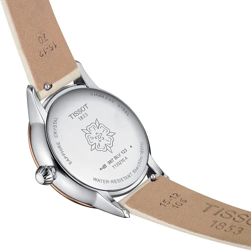 Vista 7 de Tissot Odaci-T 316L - Reloj de cuarzo suizo con revestimiento dorado de PVD, color crema, cuero, 15 (T1332102603100), Crema, Reloj de cuarzo