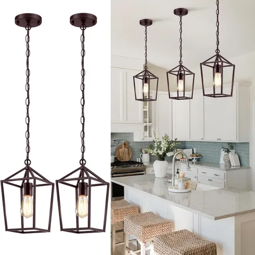 Vista 11 de Sheetea Paquete de 2 luces colgantes doradas para isla de cocina, modernas luminarias colgantes de mediados de siglo lámpara colgante para cocina