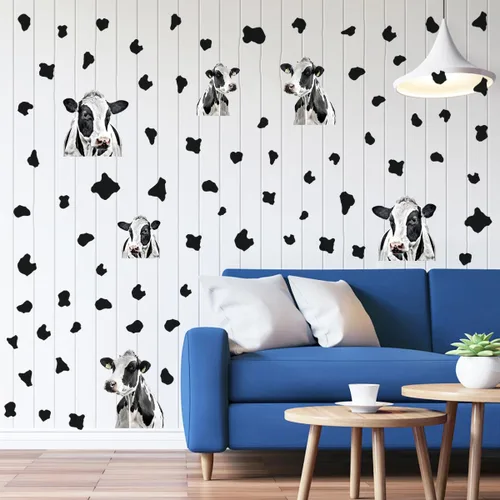 Vista 7 de Divertidas calcomanías de pared de vaca, calcomanías de pared de puntos, autoadhesivas, lindas calcomanías de arte para decoración de niños