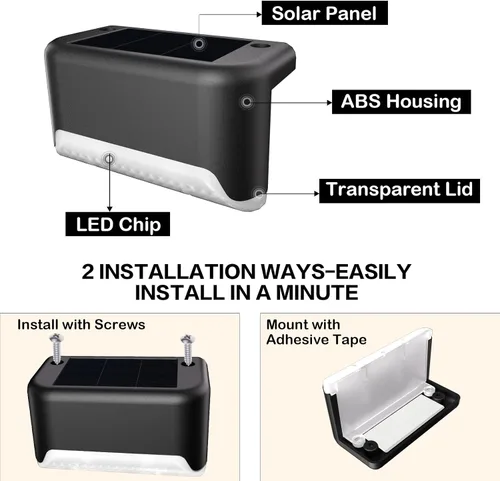 Vista 5 de BKBB PPBB Luces solares de cubierta para exteriores, 12 luces solares para escalones, luces solares LED impermeables para escaleras al aire libre