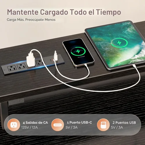 Vista 4 de PRAISUN Escritorio para juegos en forma de L de 66 pulgadas con luces LED y Negro