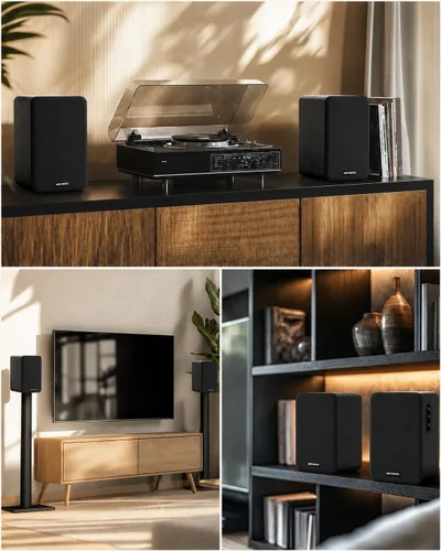 Vista 6 de Par de altavoces activos para estantería: estéreo con cable de 5 Negro