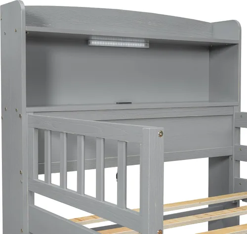 Vista 4 de P PURLOVE Cama de plataforma de tamaño individual con cabecera de almacenamiento, marco de cama de madera con luz LED integrada, cama de plataforma