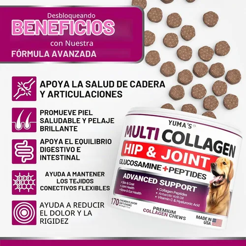 Vista 2 de Colágeno avanzado para perros - 170 masticables - Péptidos de suplemento Masticables de colágeno
