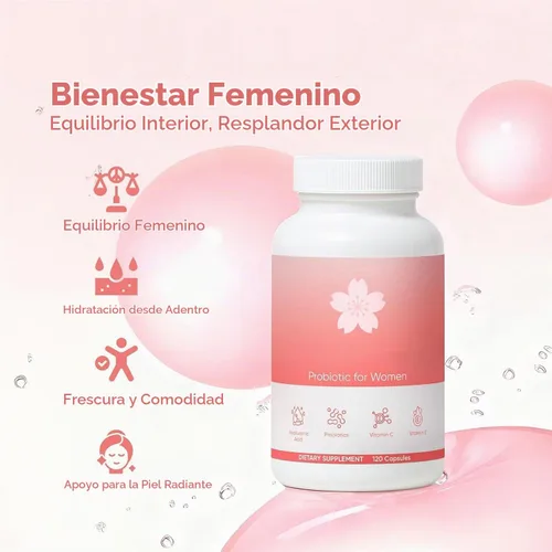 Vista 4 de Radiancy Probiótico para Mujeres Salud Vaginal - Sequedad Vaginal y Equilibrio de pH con Cepas de Lactobacillus, Extracto de Flor de Cerezo, Ácido