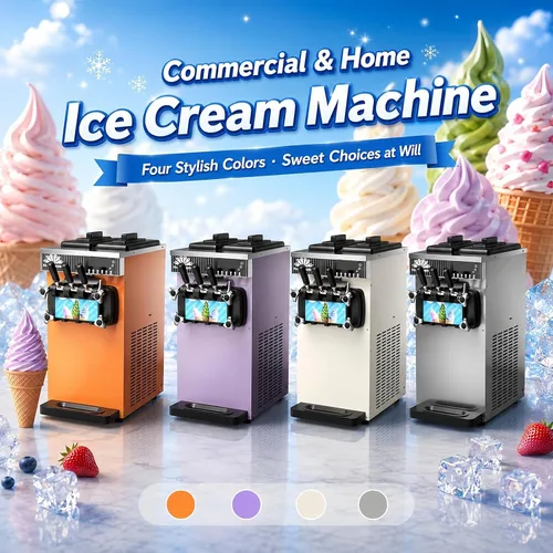 Vista 2 de Countertop 18-25kg/H Yield Soft Serve Ice Cream Machine, Commercial Three Flavor Ice Cream Maker, 3.5L x 2 Hopper with LED Panel Auto Clean, Perfect