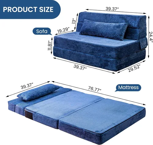 Vista 2 de Cvortll Sofá cama plegable, silla convertible con almohada, sofá plegable de espuma viscoelástica de alta densidad, sofá futón plegable para sala