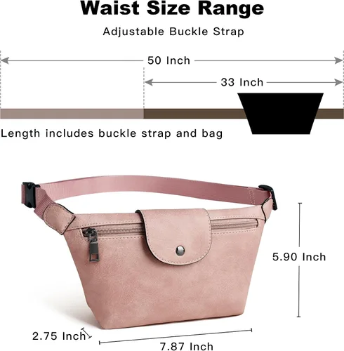 Vista 3 de OPAGE Riñonera de cuero para mujer, riñonera cruzada con correa ajustable, 2-3 Bicolor Rosa