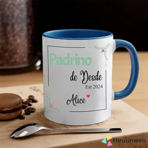 Vista 6 de Juego personalizado de Bautizo Recuerdos Juego De 2 Tazas 2024, Padrinos De Bautizo Propuesta Set 2 Tazas Café 11Oz, Para Niño, Niña, Propuesta