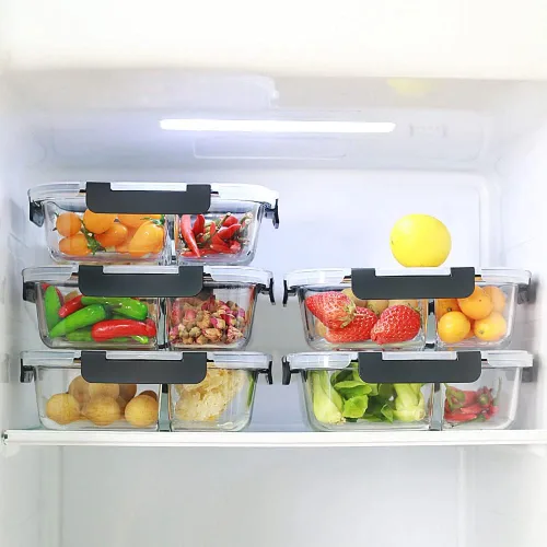 Vista 6 de DAS TRUST Paquete de 5 cajas Bento de vidrio de 36 onzas, 3 compartimentos, recipientes de almacenamiento de alimentos de vidrio con tapas, cuencos