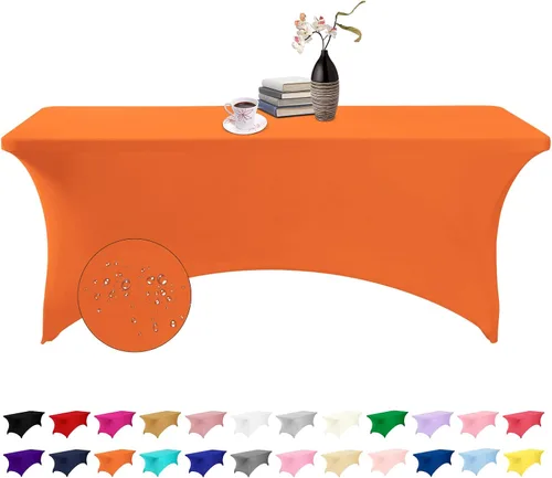 Vista 44 de Paquete de 2 fundas de mesa de elastano impermeables para mesas rectangulares, 6 pies, negras, elásticas, resistentes a manchas, para todas