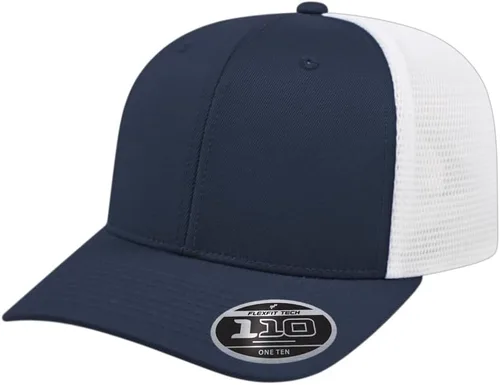 Vista 126 de Cap America i8502 Flexfit 110 Premium - Gorra de camionero de perfil medio con 6 paneles de malla trasera con protección UV y cierre ajustable