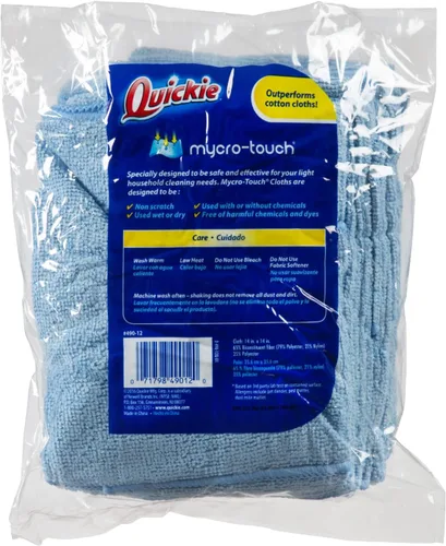 Vista 3 de Quickie Paño de limpieza de microfibra de 14 x 14 pulgadas, azul, paquete de 12, toalla/limpiaparabrisas multiusos para limpieza en interiores
