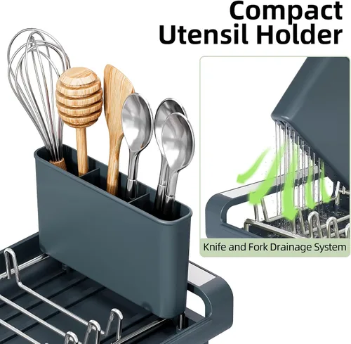 Vista 5 de [Usado] TOOLF Escurridor de platos pequeño, mini escurridor compacto expandible, escurridor de platos delgado y extensible de acero inoxidable